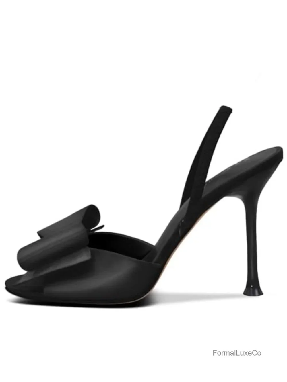Satin Heeled Slingback Mules Sandals Stiletto Open Toe Bow Party Wedding Shoes